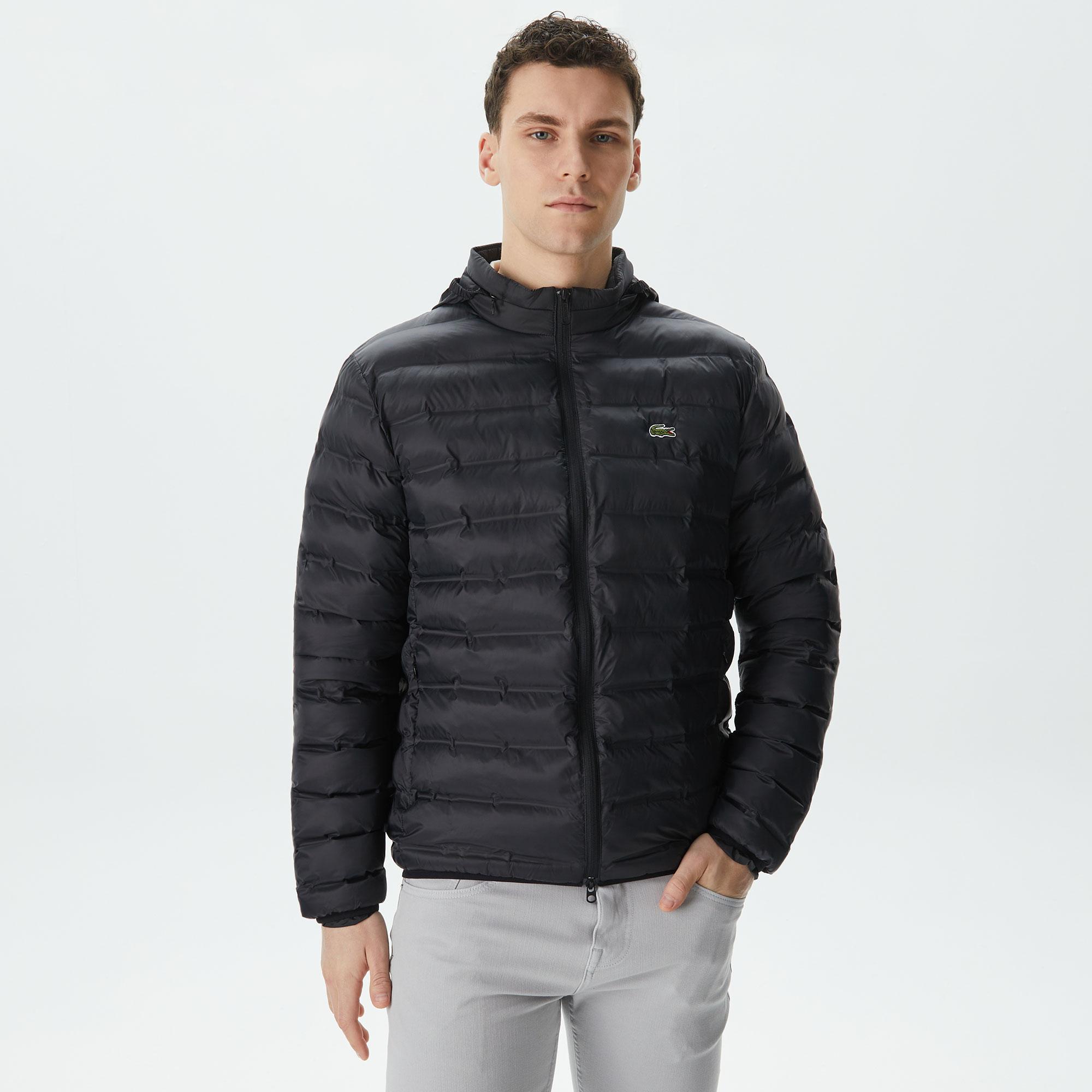 Erkek Kapüşonlu Siyah Mont