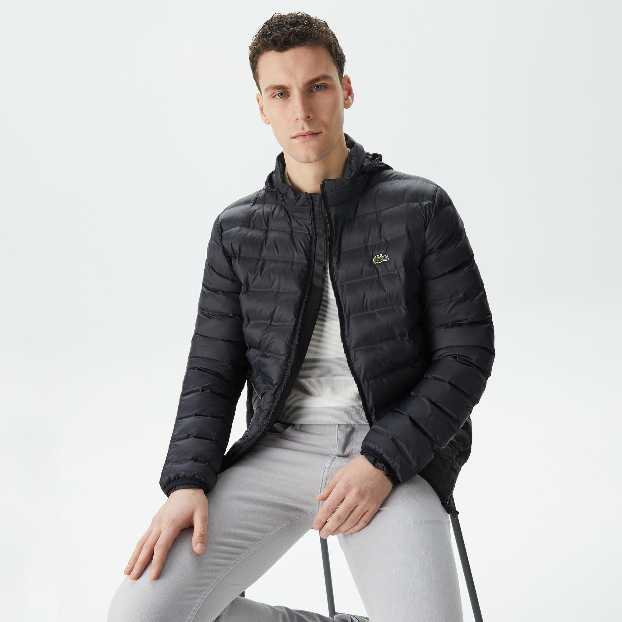 Erkek Kapüşonlu Siyah Mont