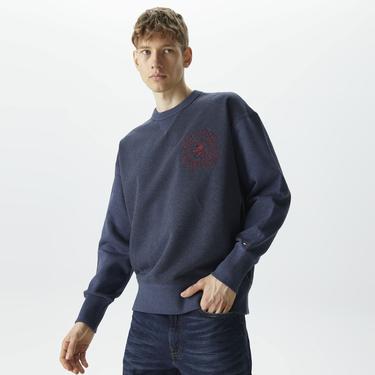  Tommy Hilfiger Small Crest Crewneck Erkek Mavi Sweatshirt