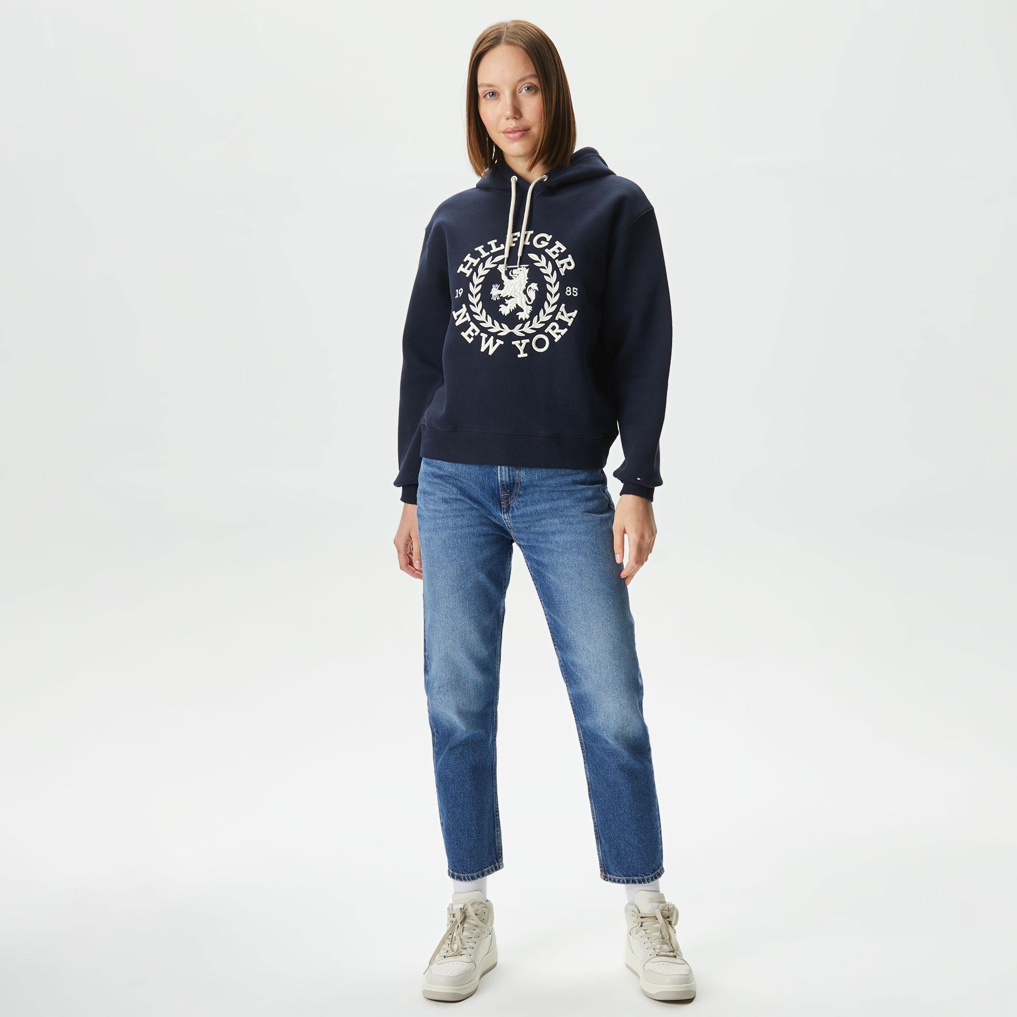 Tommy Hilfiger Reg Crest Hoodie Kadın Lacivert Sweatshirt