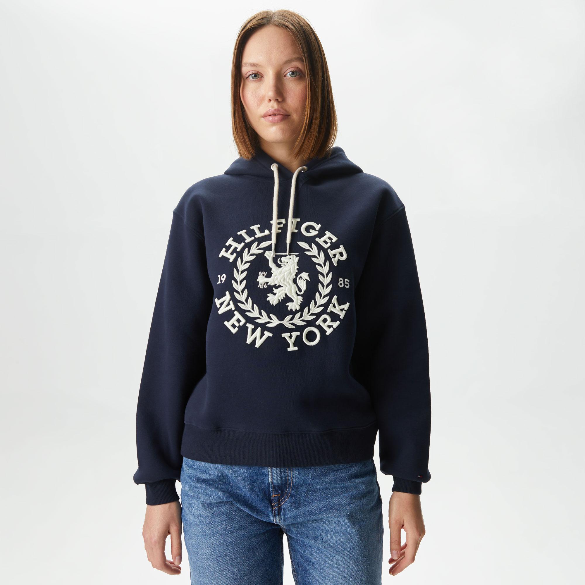 Tommy Hilfiger Reg Crest Hoodie Kadın Lacivert Sweatshirt