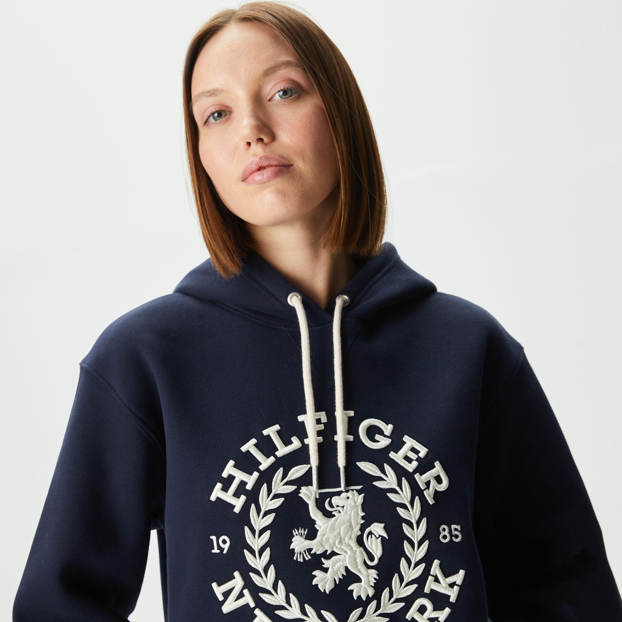 Tommy Hilfiger Reg Crest Hoodie Kadın Lacivert Sweatshirt