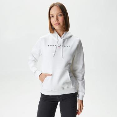  Tommy Jeans Reg Linear Hoodie Kadın Beyaz Sweatshirt