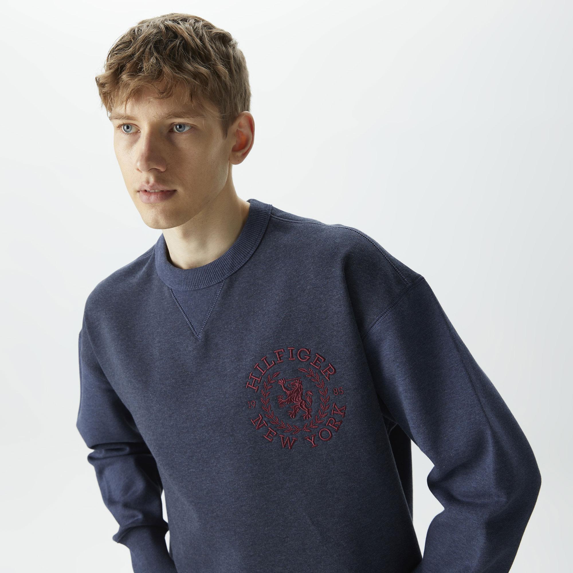 Tommy Hilfiger Small Crest Crewneck Erkek Mavi Sweatshirt