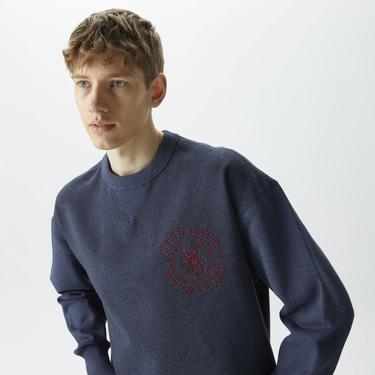  Tommy Hilfiger Small Crest Crewneck Erkek Mavi Sweatshirt