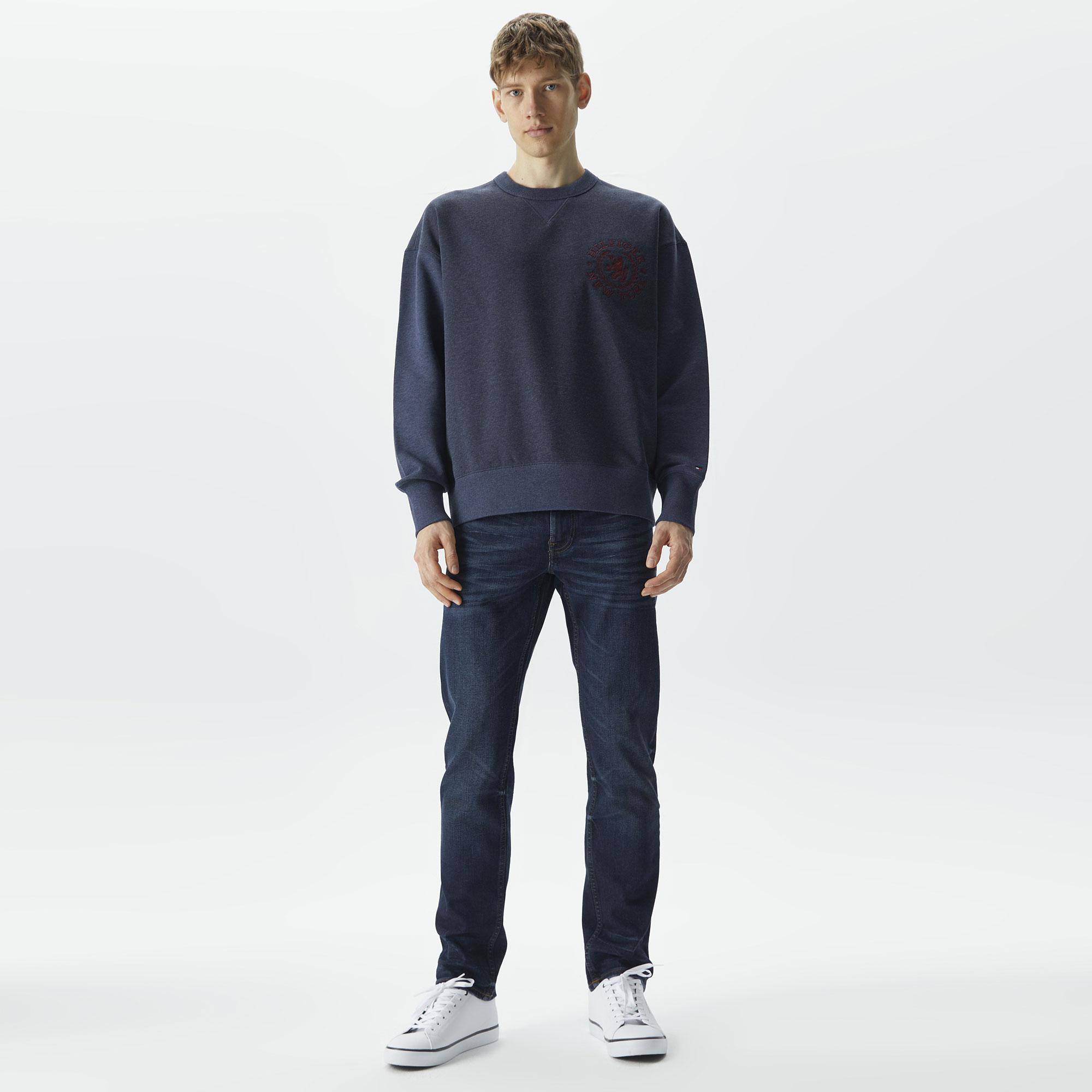 Tommy Hilfiger Small Crest Crewneck Erkek Mavi Sweatshirt