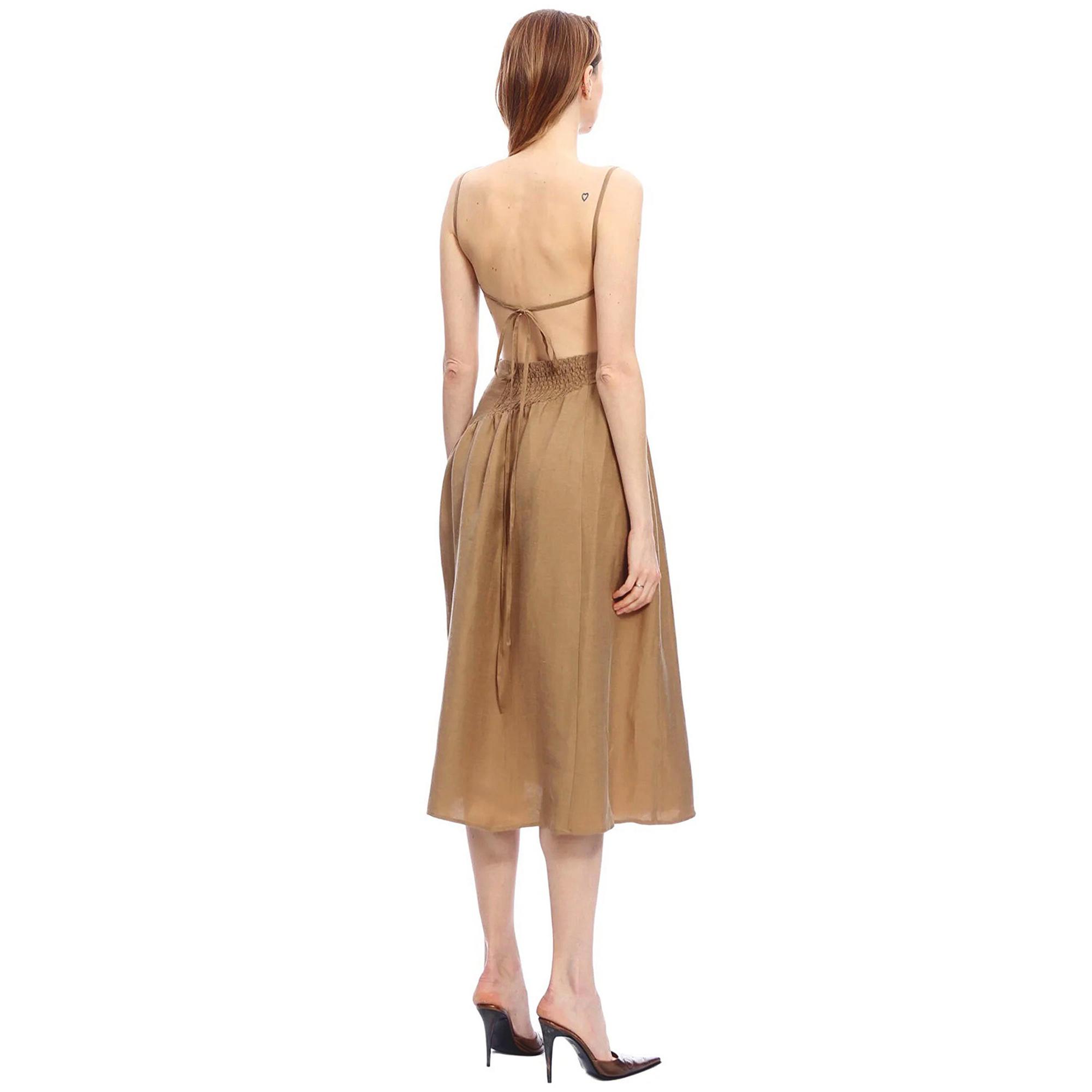 Marais Studio Ella Vegan Keten Elbise Bej Rengi