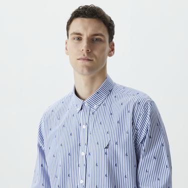  Nautica Erkek Mavi Classic Fit Uzun Kollu Desenli Gömlek