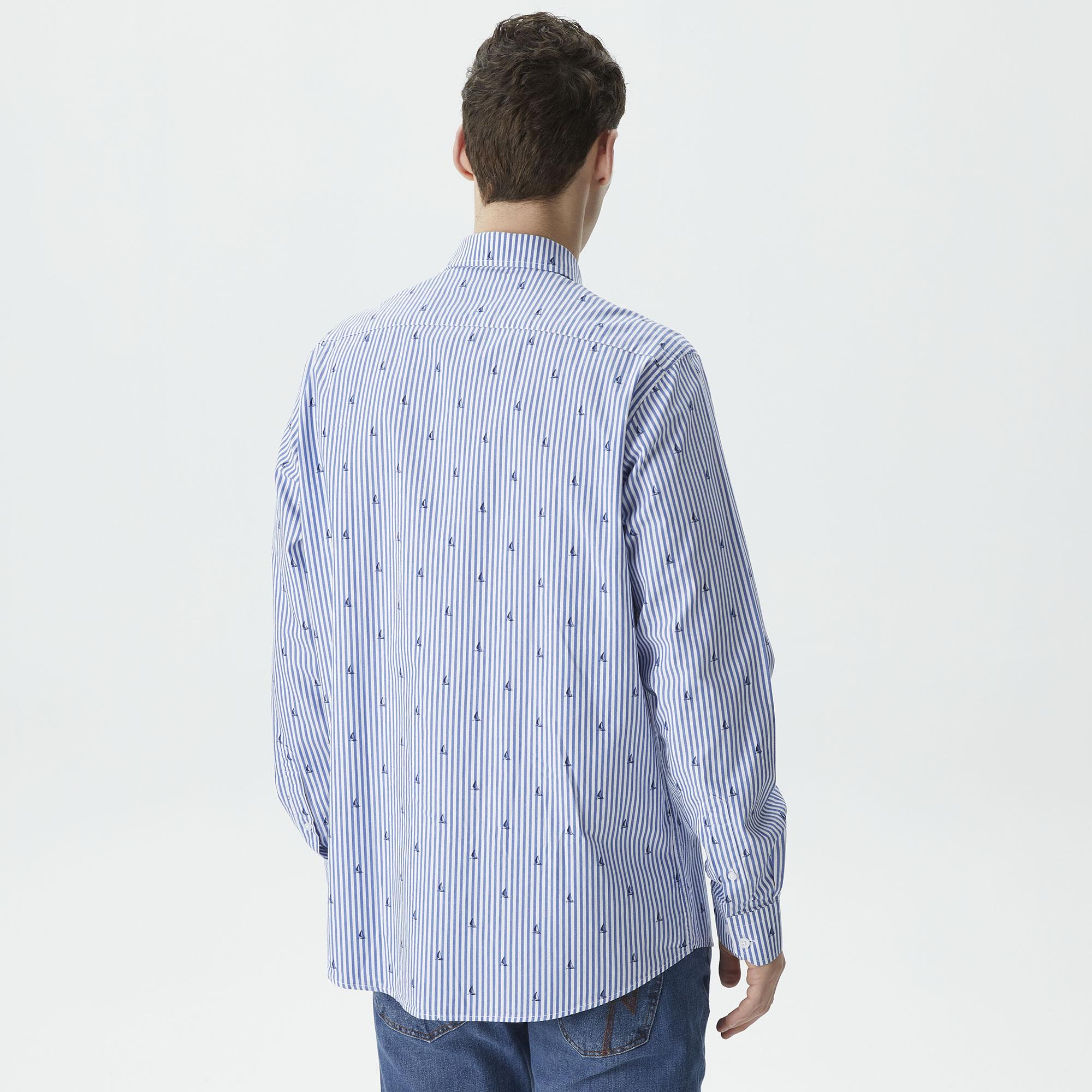 Nautica Erkek Mavi Classic Fit Uzun Kollu Desenli Gömlek