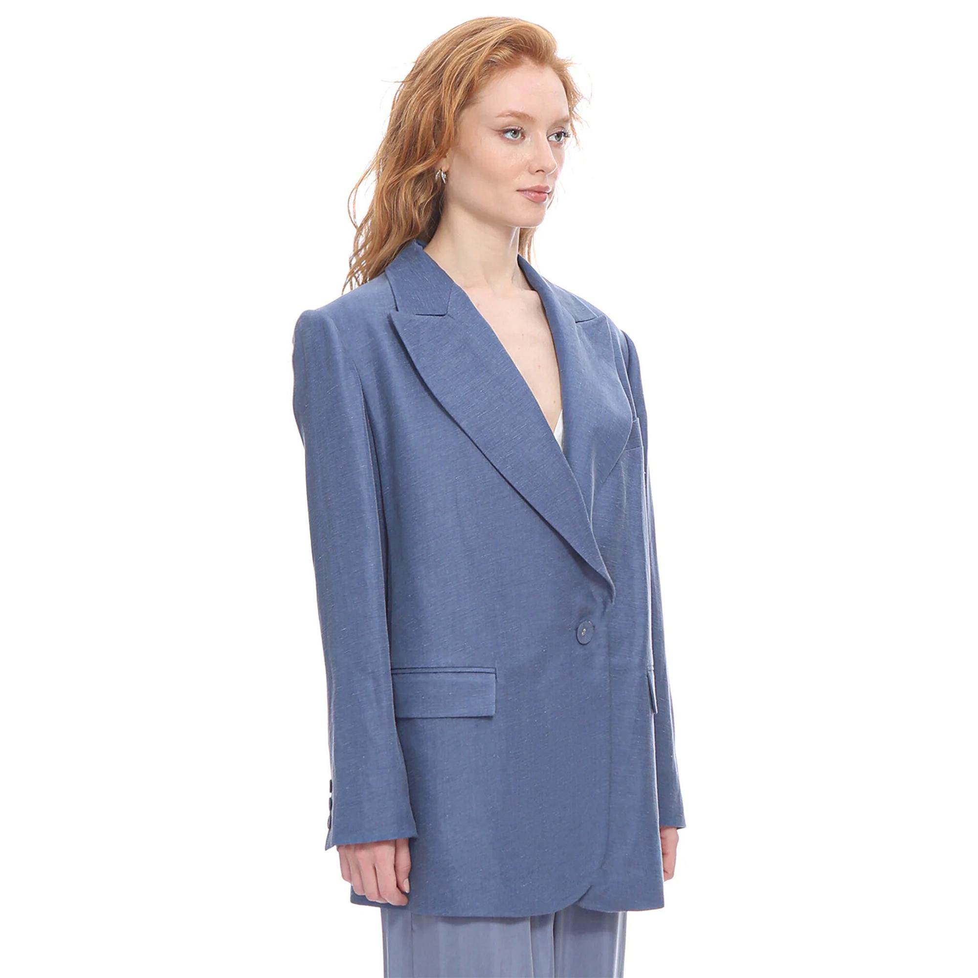 Marais Studio Kadın Barolo Vegan Keten Blazer Mavi