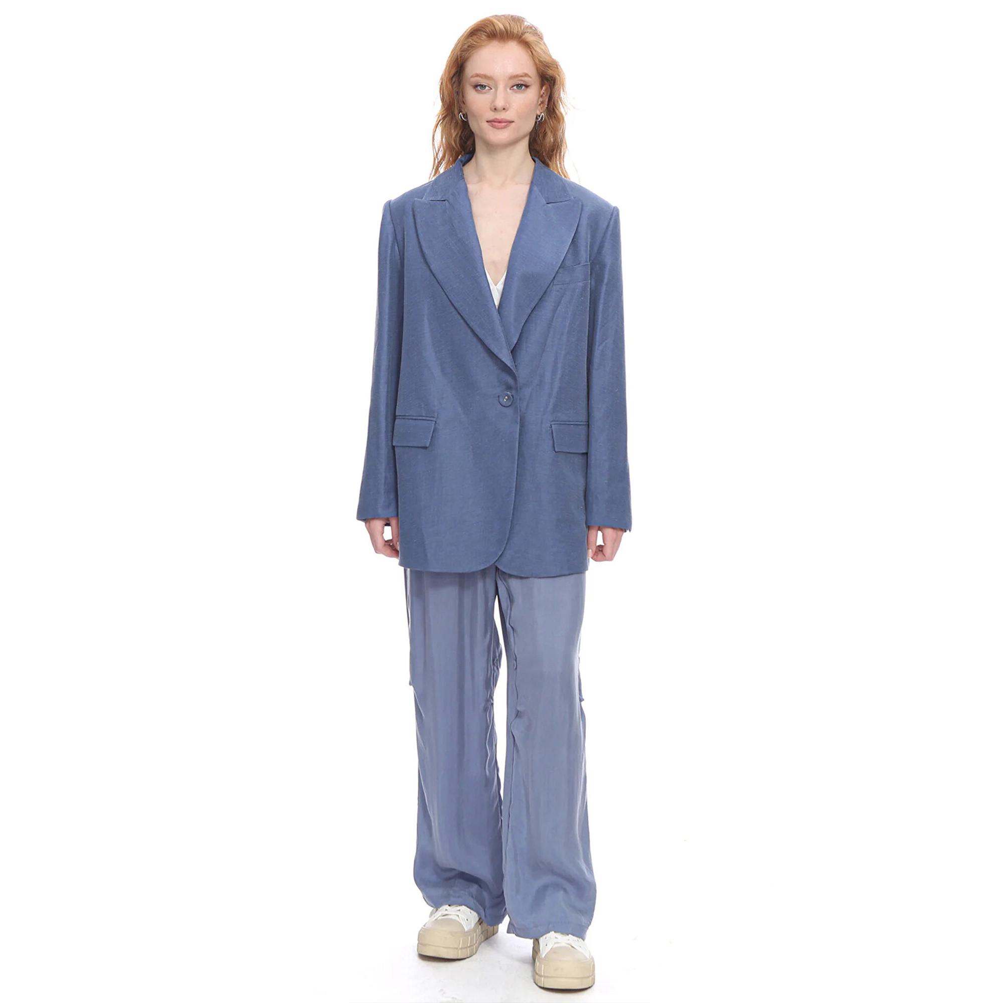 Marais Studio Kadın Barolo Vegan Keten Blazer Mavi