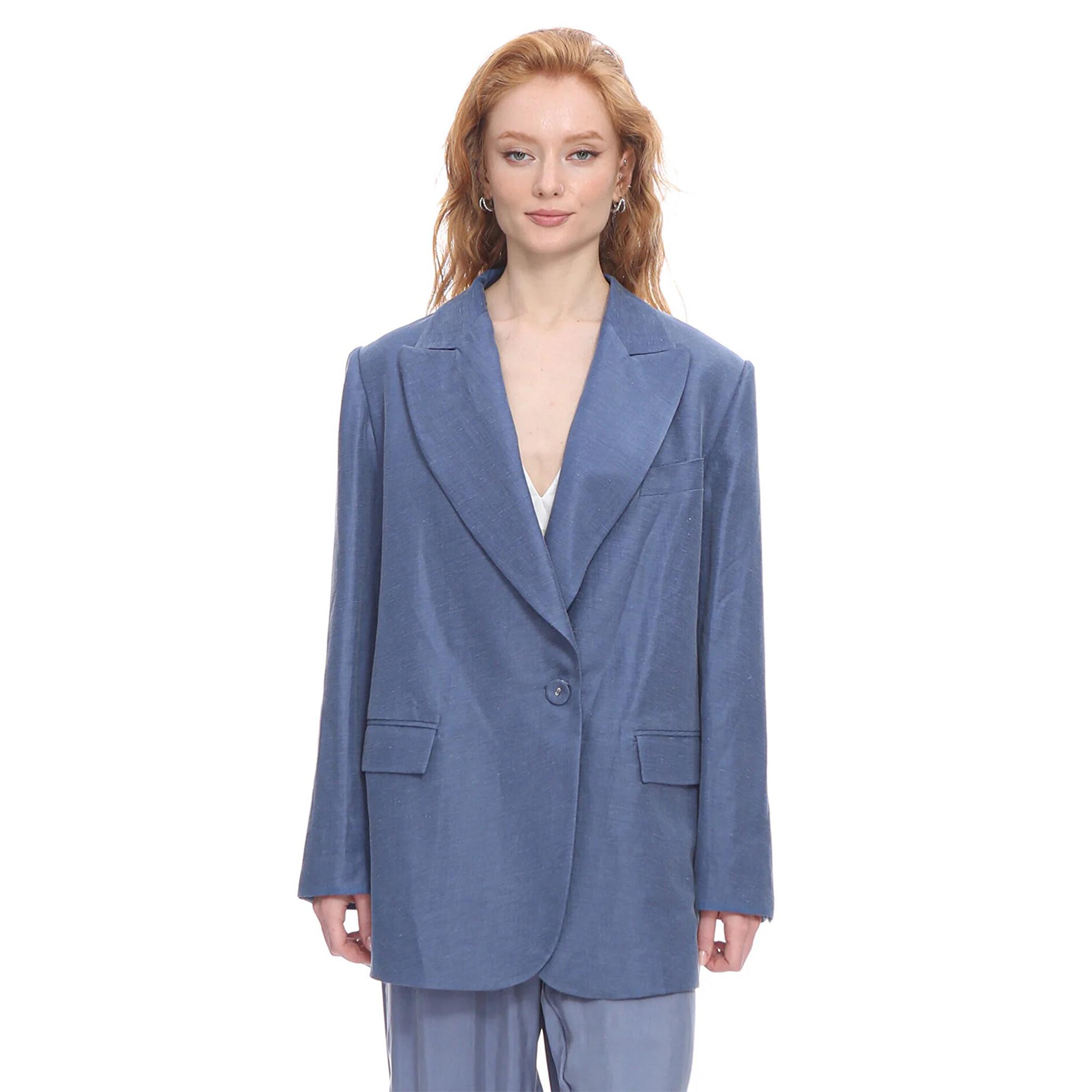 Marais Studio Kadın Barolo Vegan Keten Blazer Mavi