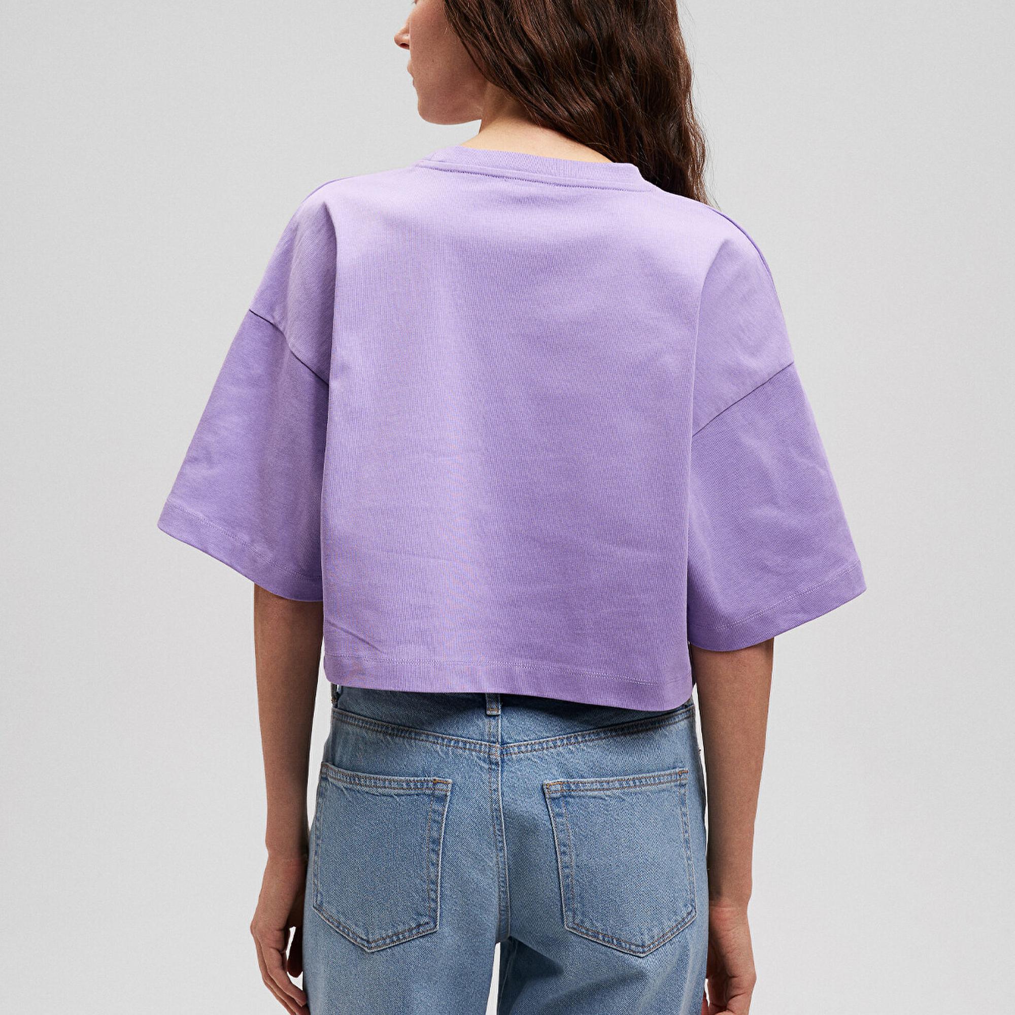 Mavi Bisiklet Yaka Basic Mor Crop Tişört Crop / Kısa Kesim 1612187-70506