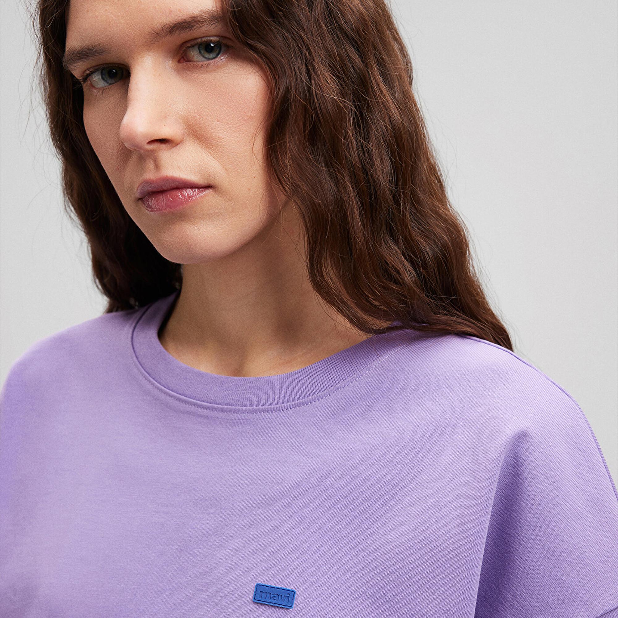 Mavi Bisiklet Yaka Basic Mor Crop Tişört Crop / Kısa Kesim 1612187-70506