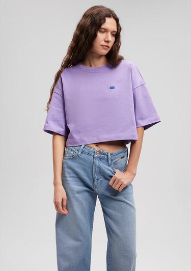  Mavi Bisiklet Yaka Basic Mor Crop Tişört Crop / Kısa Kesim 1612187-70506