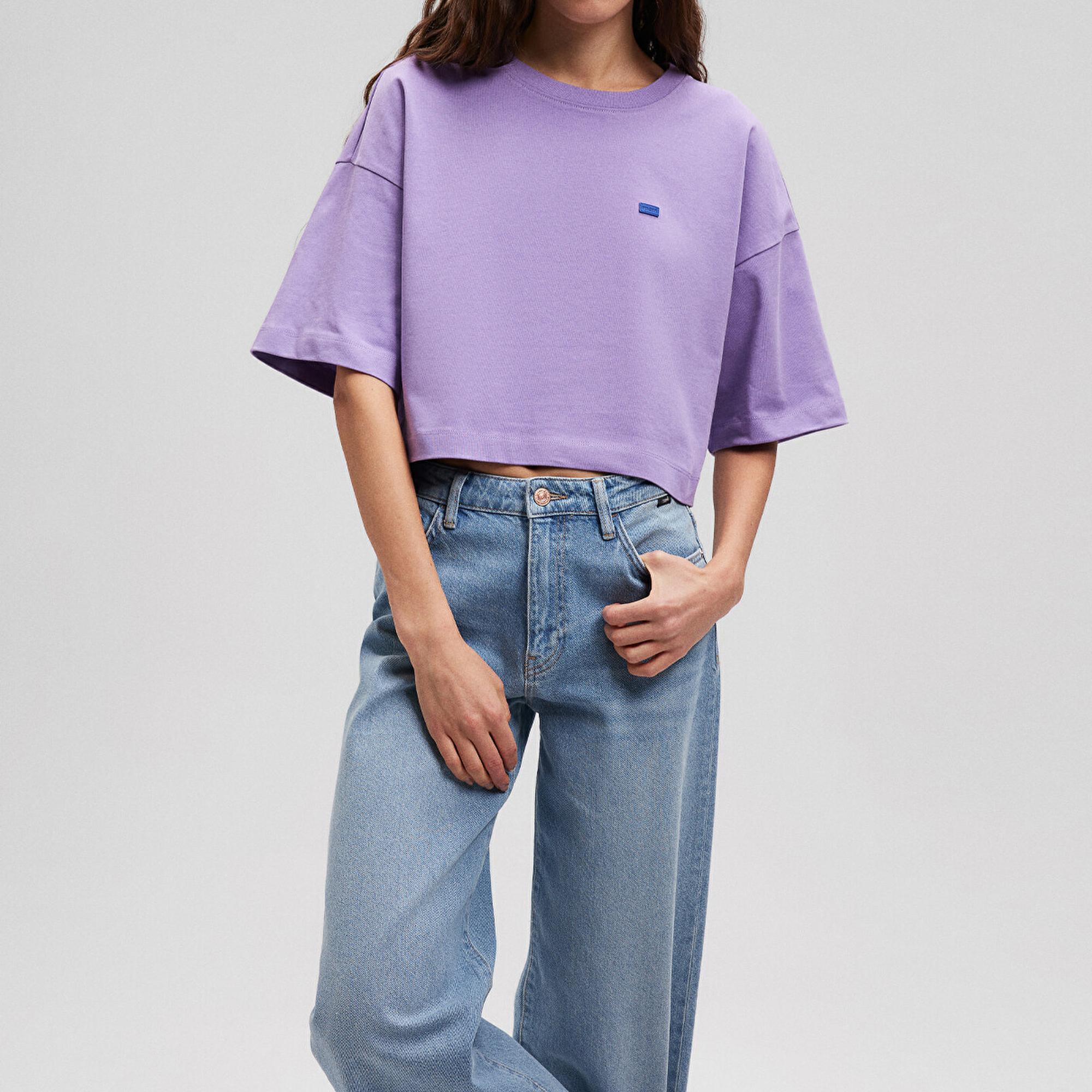 Mavi Bisiklet Yaka Basic Mor Crop Tişört Crop / Kısa Kesim 1612187-70506