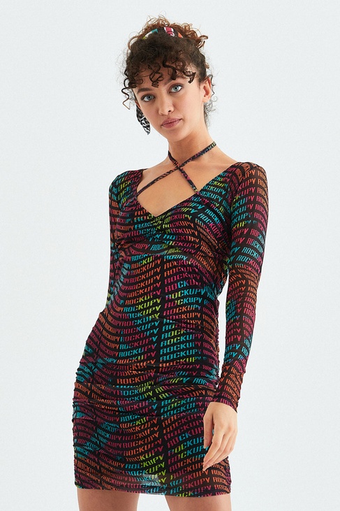  Rockupy Kadın Sheila Desenli Elbise