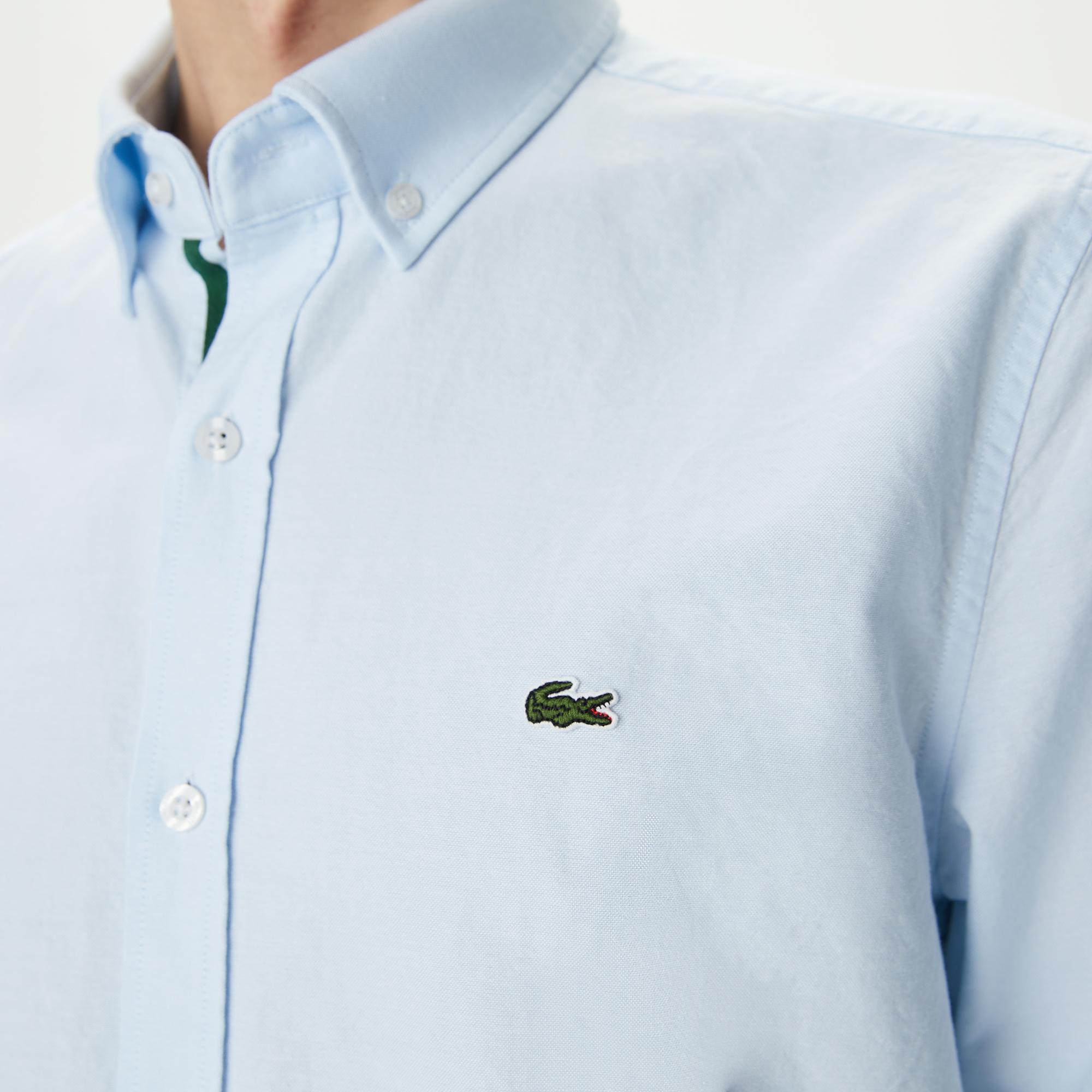 Lacoste Erkek Slim Fit Düğmeli Yaka Açık Mavi Gömlek