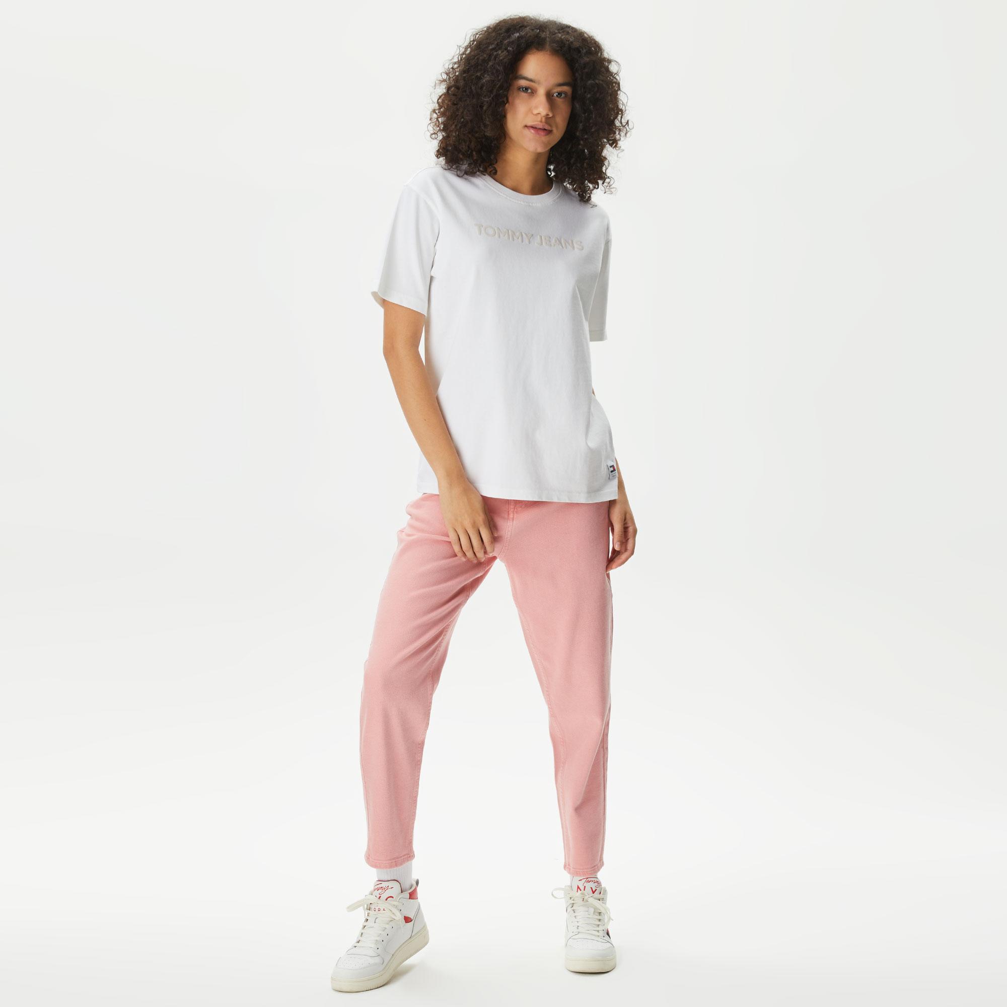 Tommy Jeans Mom Slim Fit Yüksek Bel Kadın Pembe Pantolon