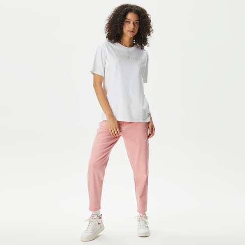  Tommy Jeans Mom Slim Fit Yüksek Bel Kadın Pembe Pantolon