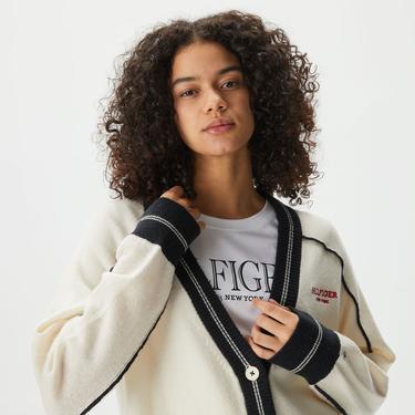  Tommy Hilfiger Monotype Placedipe Cardigan Kadın Krem Rengi Hırka