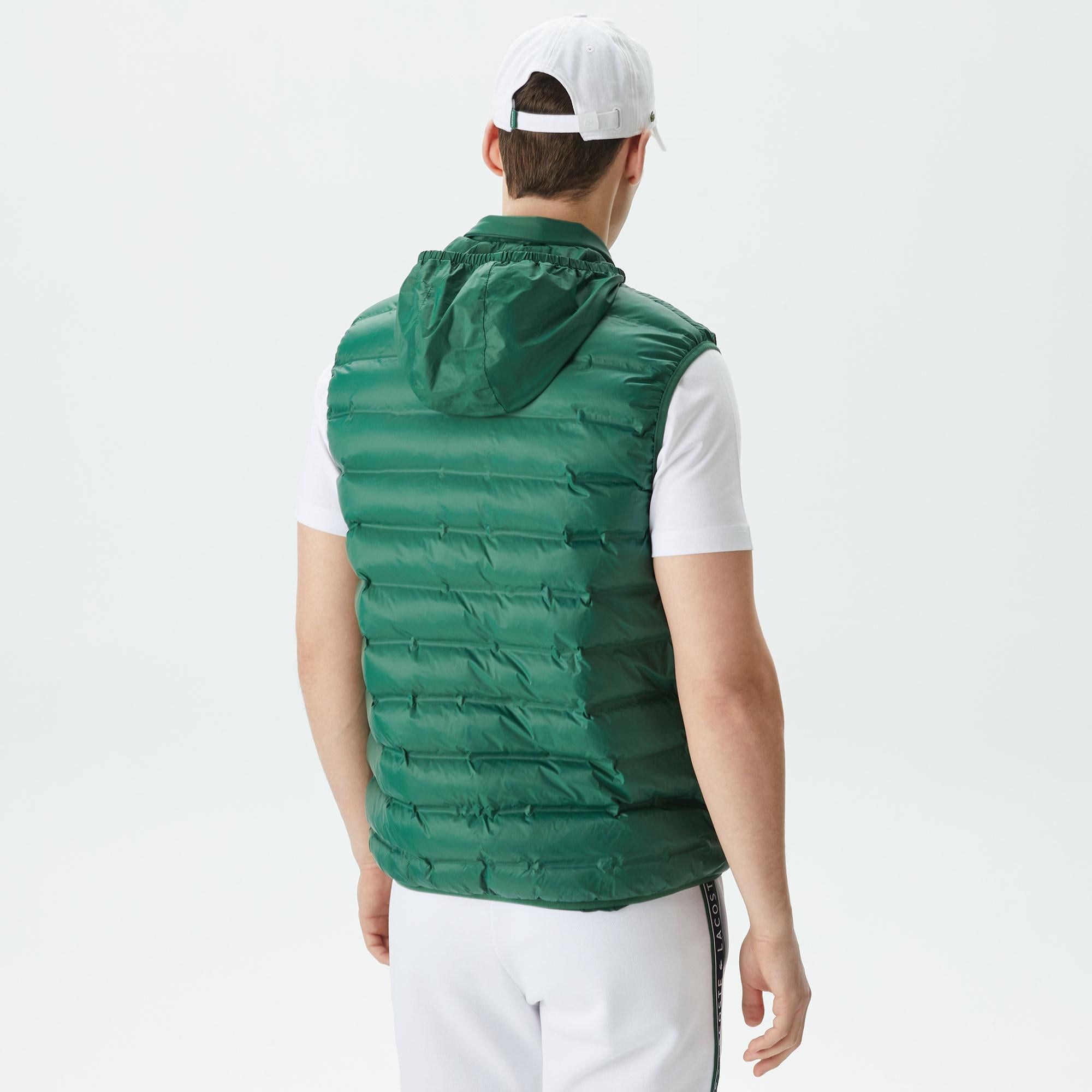 Erkek Slim Fit Kapüşonlu Yeşil Yelek