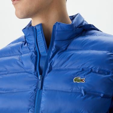  Erkek Slim Fit Kapüşonlu Mavi Yelek