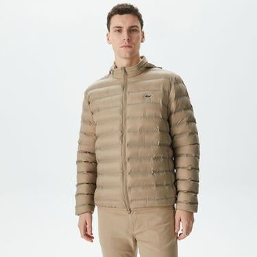  Erkek Kapüşonlu Kapitone Bej Mont