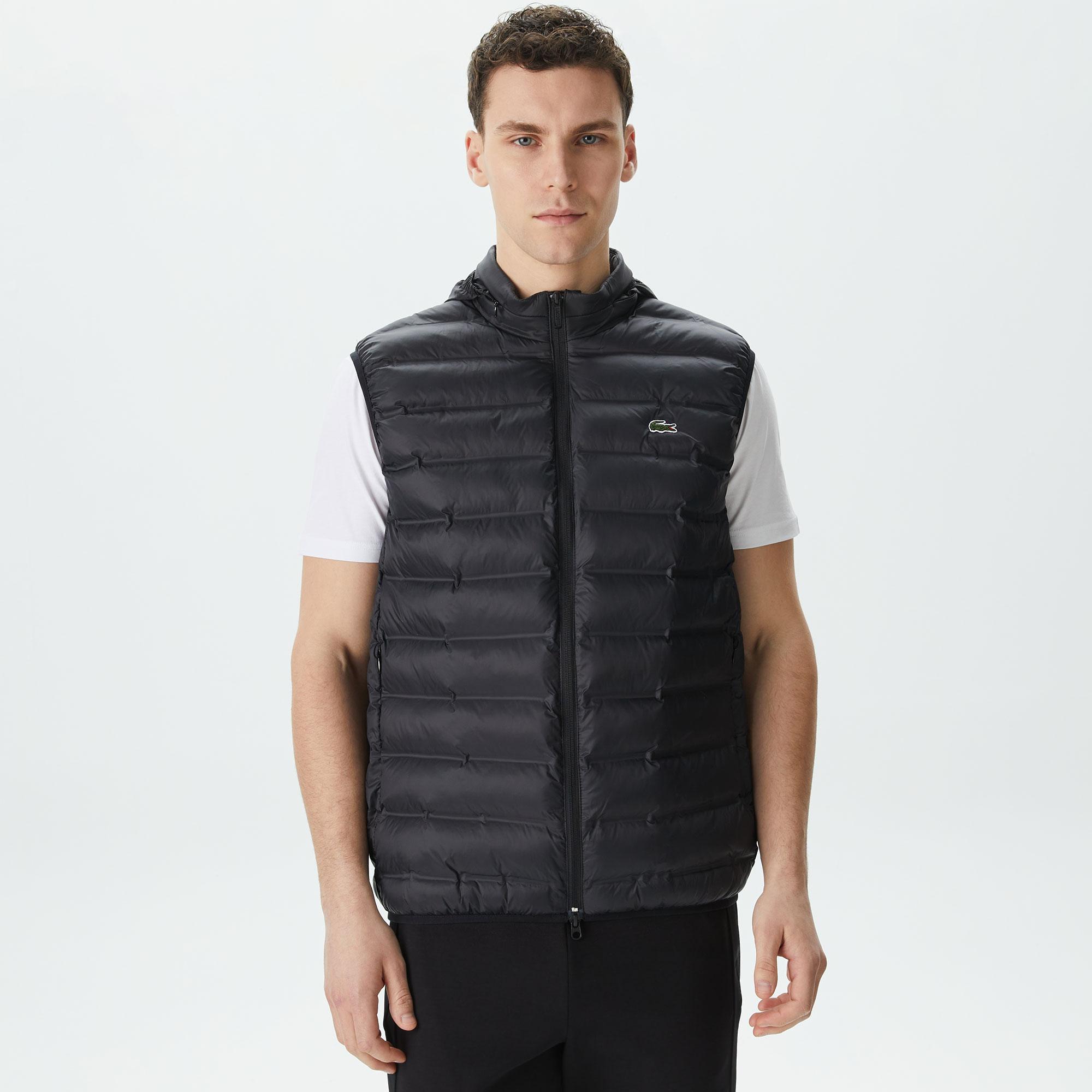 Erkek Slim Fit Kapüşonlu Siyah Yelek