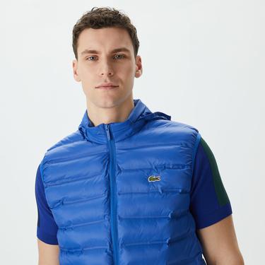  Erkek Slim Fit Kapüşonlu Mavi Yelek