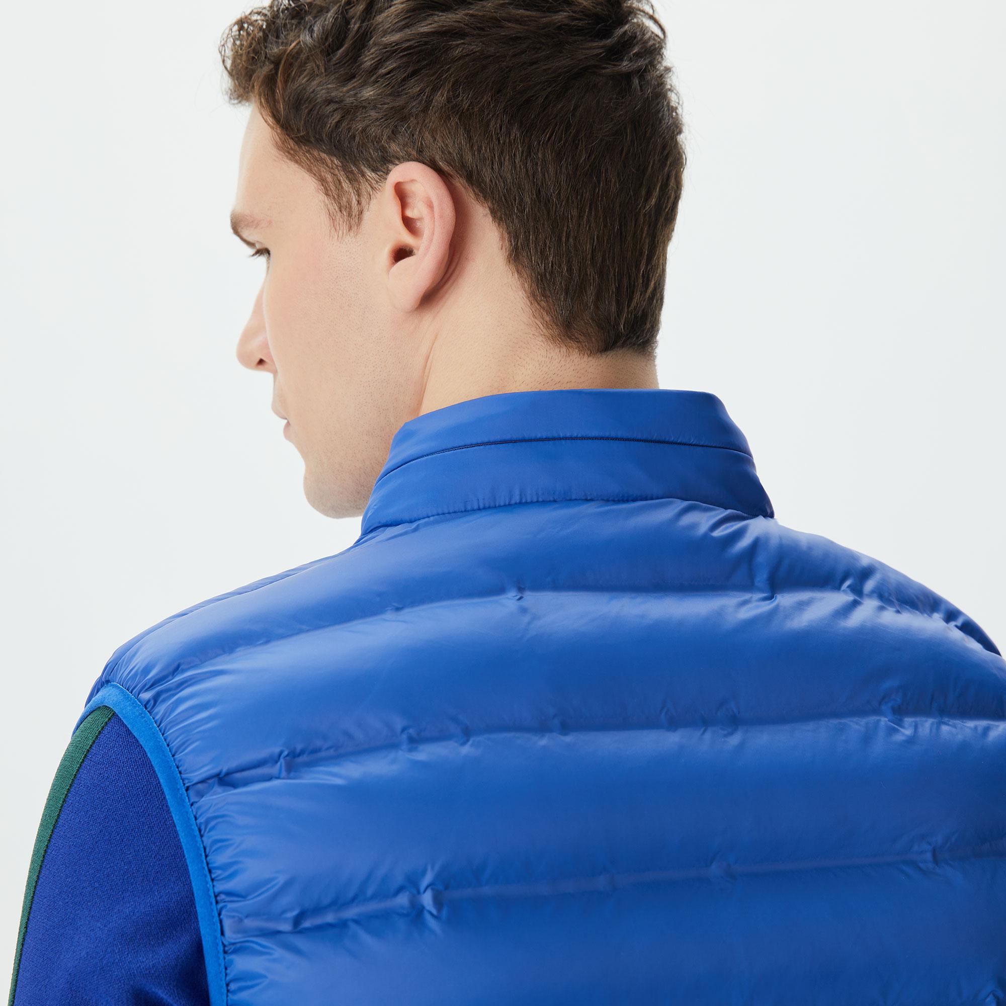 Erkek Slim Fit Kapüşonlu Mavi Yelek