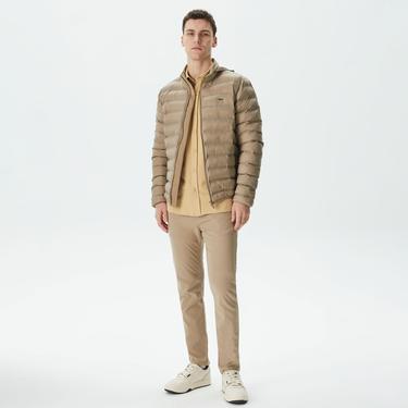  Erkek Kapüşonlu Kapitone Bej Mont