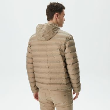  Erkek Kapüşonlu Kapitone Bej Mont
