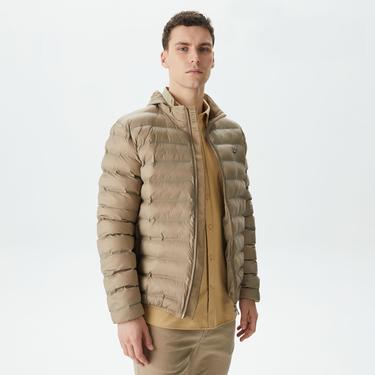  Erkek Kapüşonlu Kapitone Bej Mont