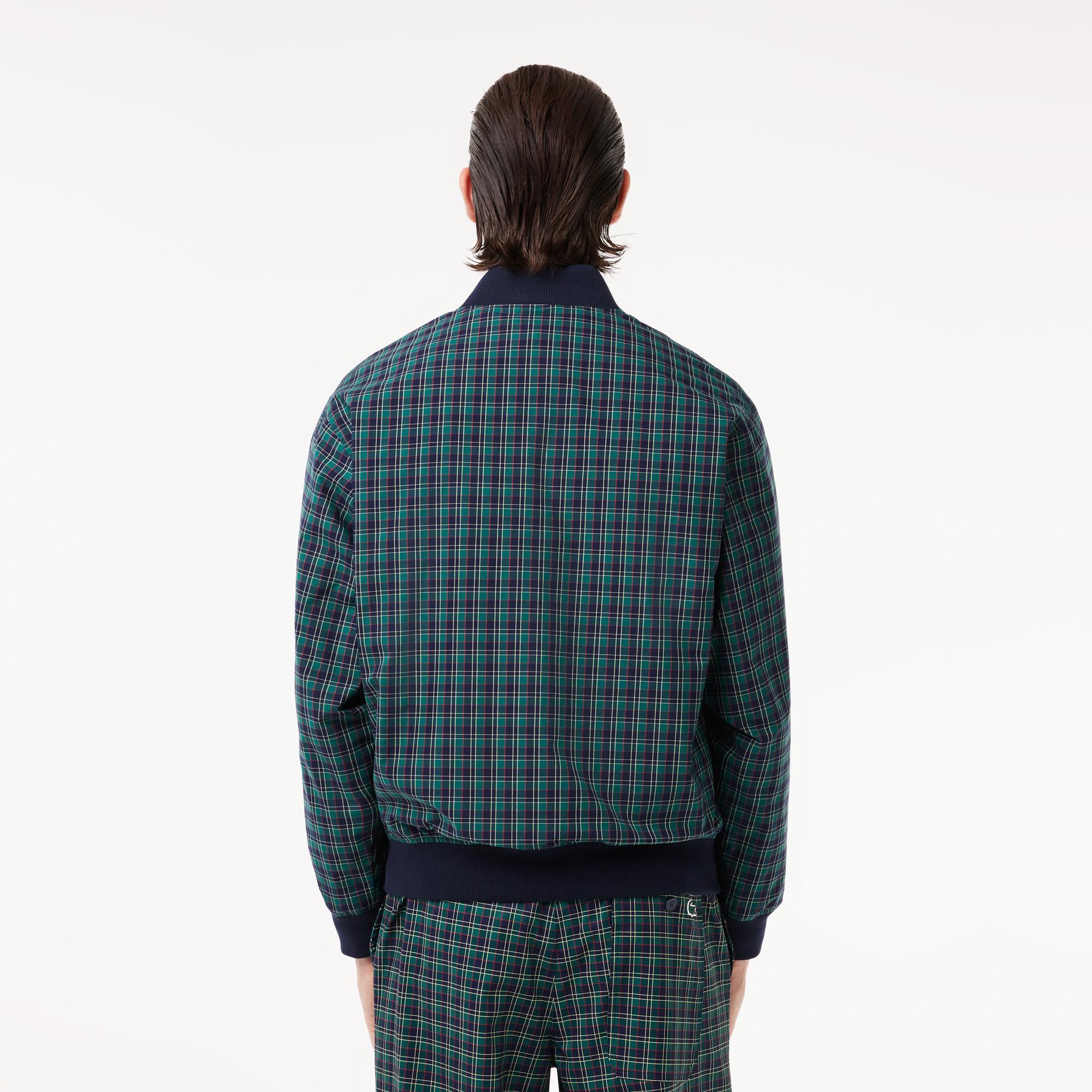 Erkek Dik Yaka Ekose Lacivert Bomber Ceket