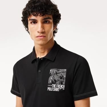  Erkek Regular Fit Baskılı Siyah Polo