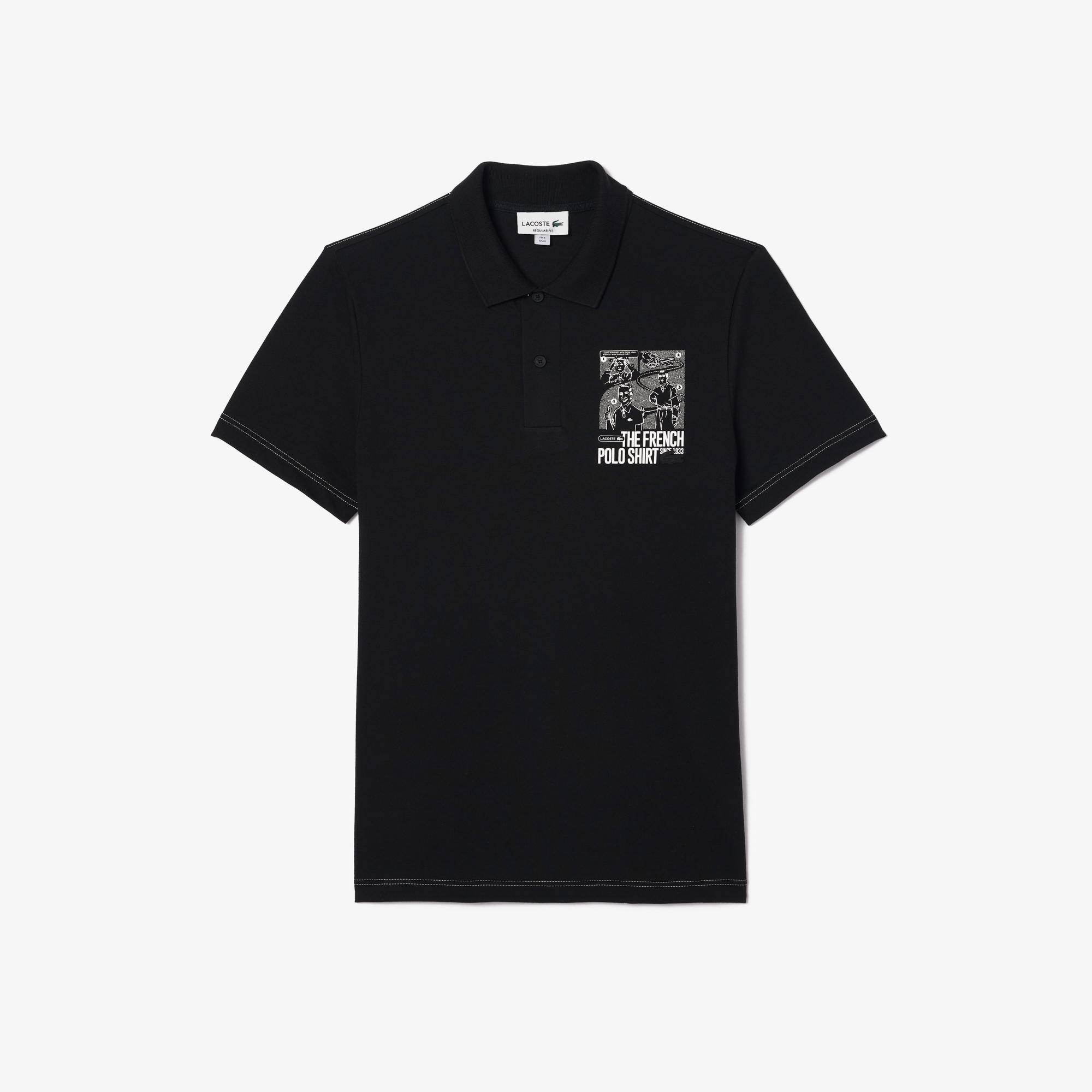 Erkek Regular Fit Baskılı Siyah Polo