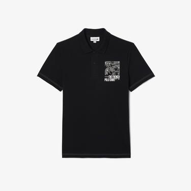  Erkek Regular Fit Baskılı Siyah Polo