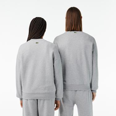  Unisex Loose Fit Bisiklet Yaka Gri Sweatshirt