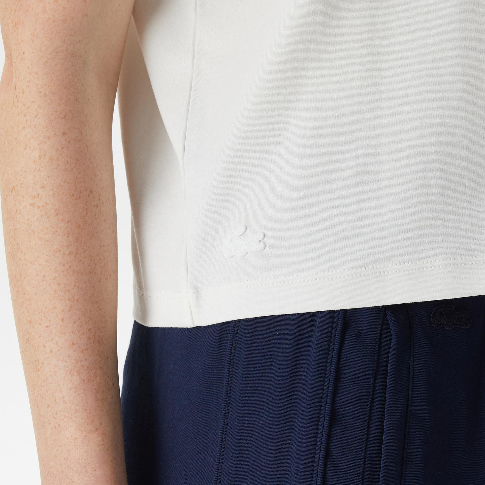 Kadın Loose Fit Bisiklet Yaka Baskılı Organik Pamuk Beyaz T-Shirt