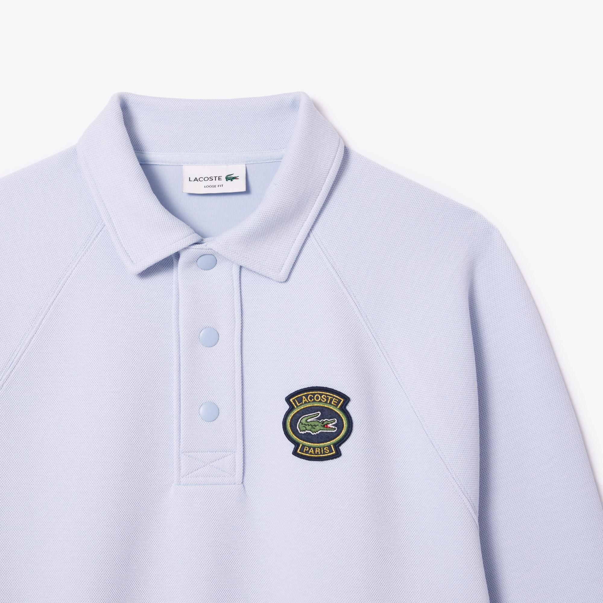 Erkek Loose Fit Polo Yaka Mavi Sweatshirt