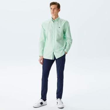 Erkek Slim Fit Düğmeli Yaka Açık Yeşil Gömlek