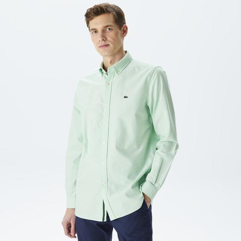  Erkek Slim Fit Düğmeli Yaka Açık Yeşil Gömlek