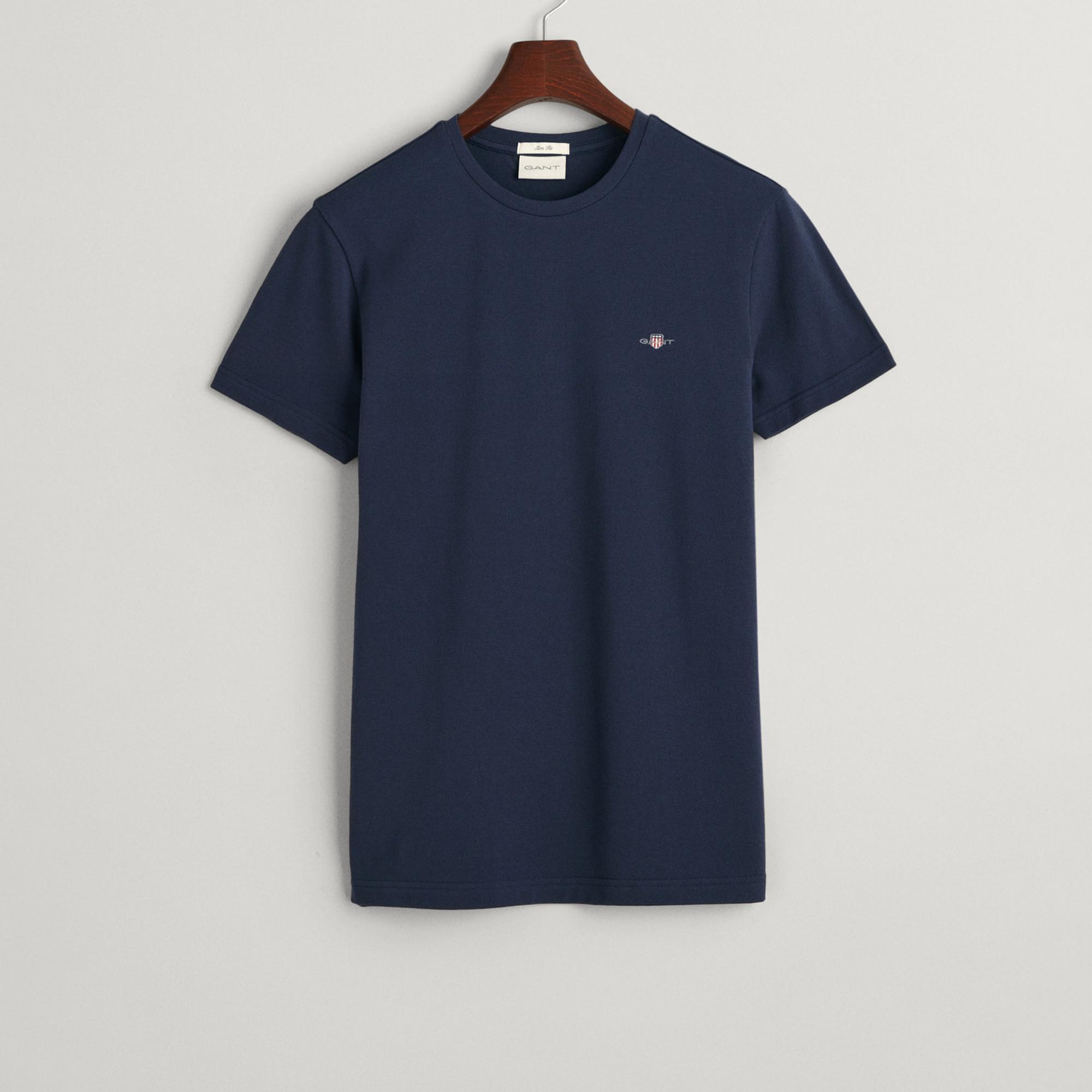 GANT Erkek Lacivert Slim Fit Bisiklet Yaka T-Shirt