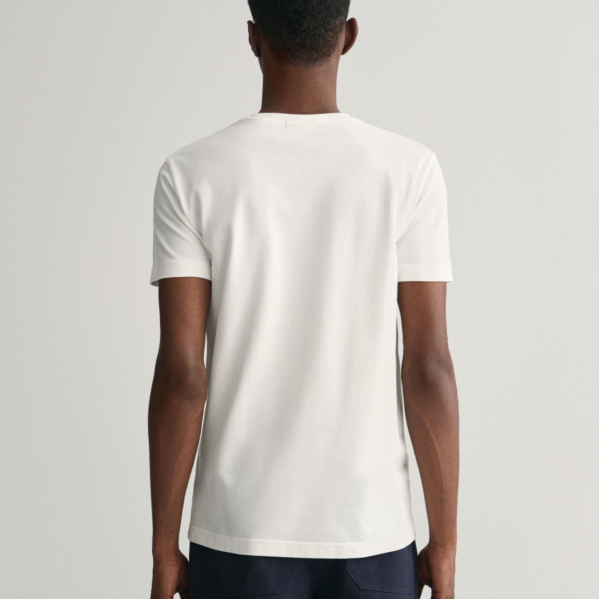 GANT Erkek Beyaz Slim Fit Bisiklet Yaka T-Shirt