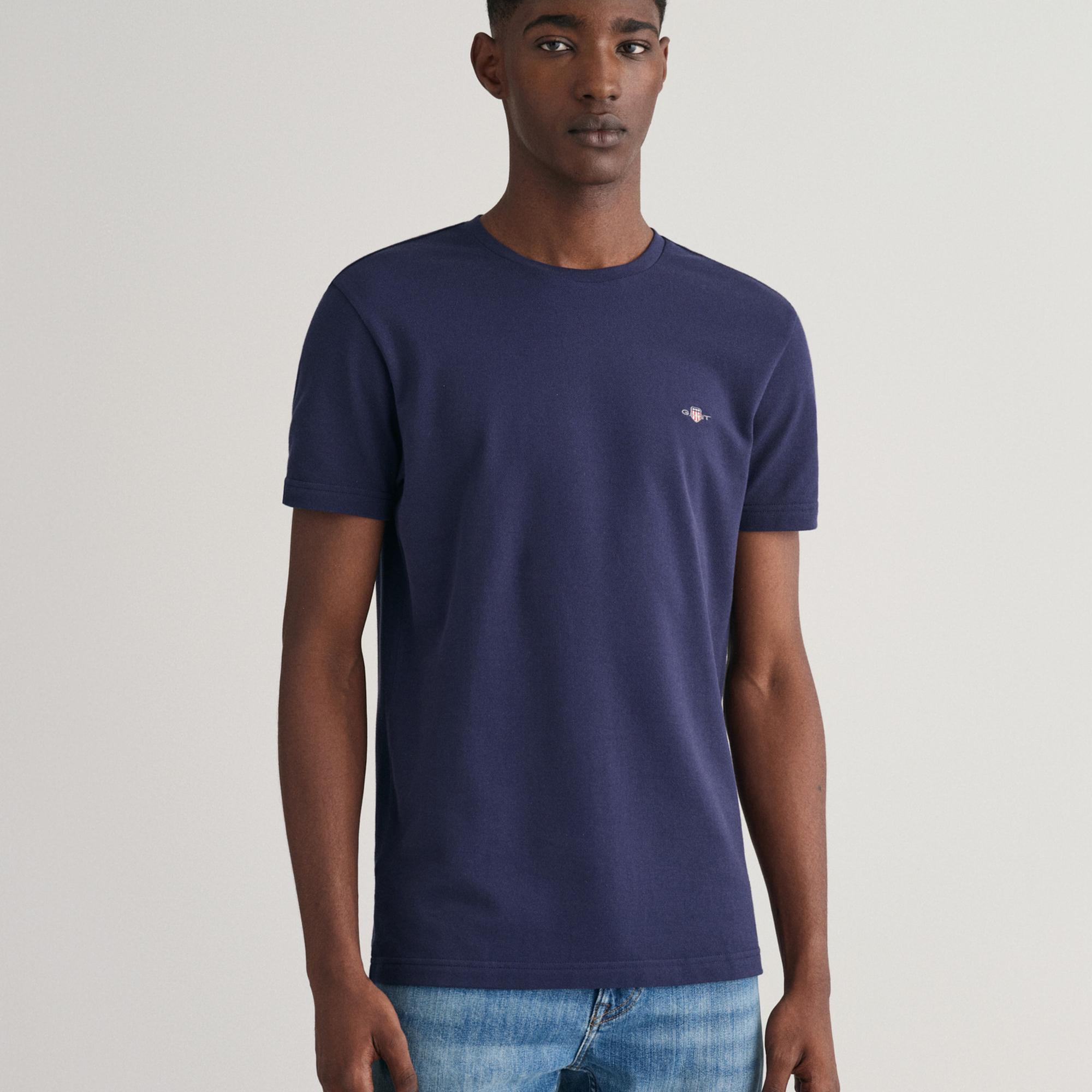 GANT Erkek Lacivert Slim Fit Bisiklet Yaka T-Shirt