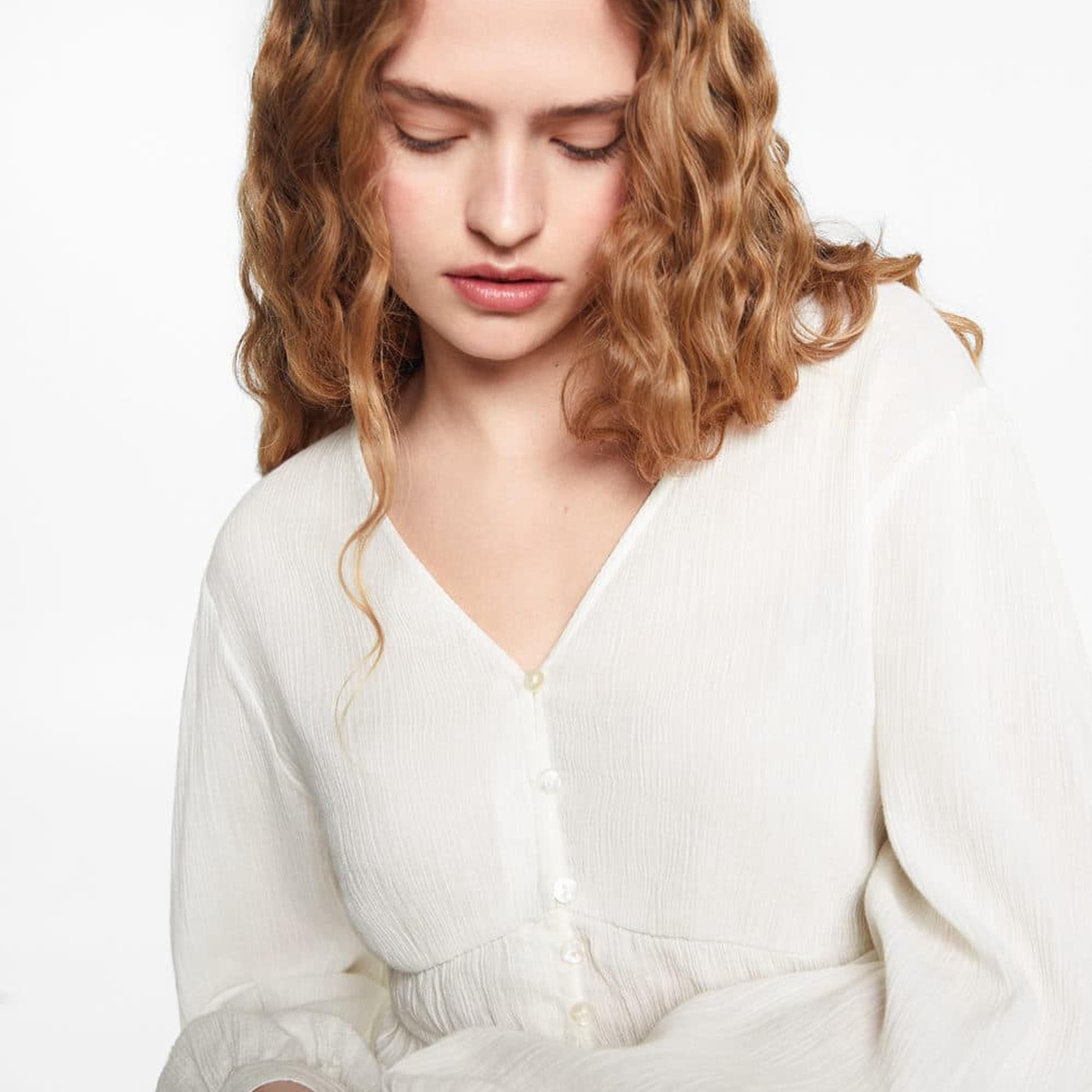 Mango Çocuk Düğmeli Koton Gömlek Ekru