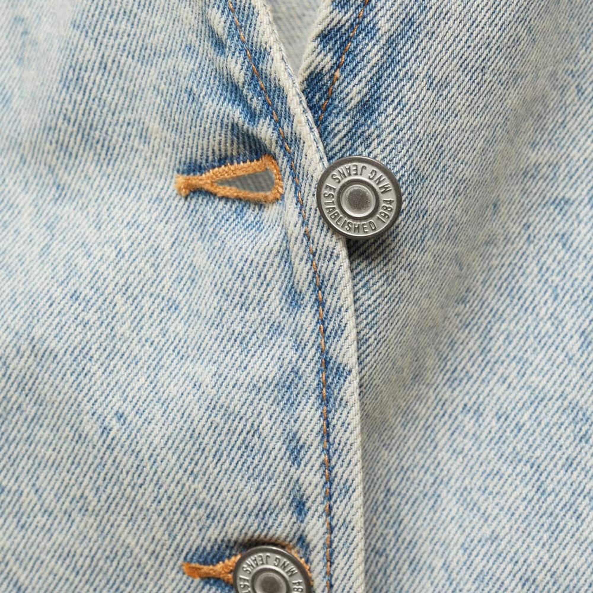 Mango Kadın Dikişli Denim Yelek Orta Vintage Mavi