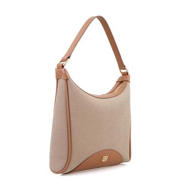  Kadın Ten Deri Biyeli Kanvas Omuz Çantası