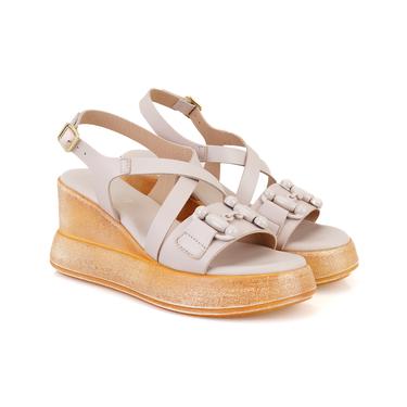  Kadın Pudra Ayarlanabilir Tokalı Topuklu Deri Sandalet